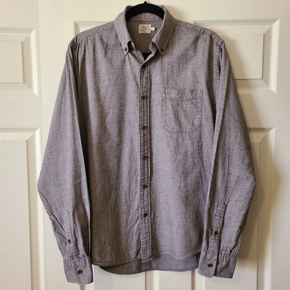 Faherty Cotton Shirt Mens Sz Medium Gray Long Sleeve Button Up